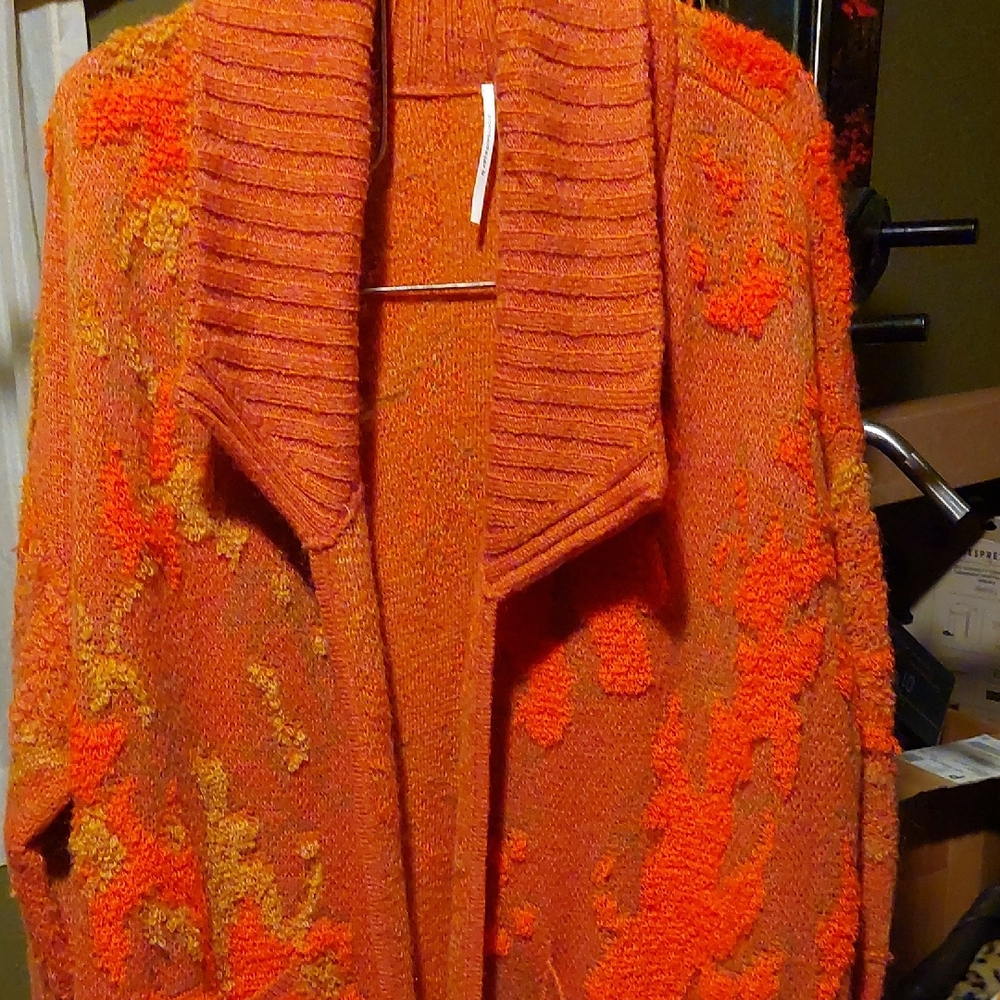 Anthropologie Orange and Yellow Textured Cardigan